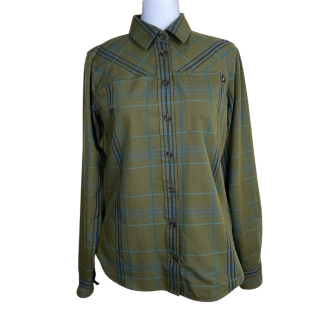 Duluth Trading Co. Olive Green Wool Blend Plaid Shirt Hiking Farmcore Sz XS